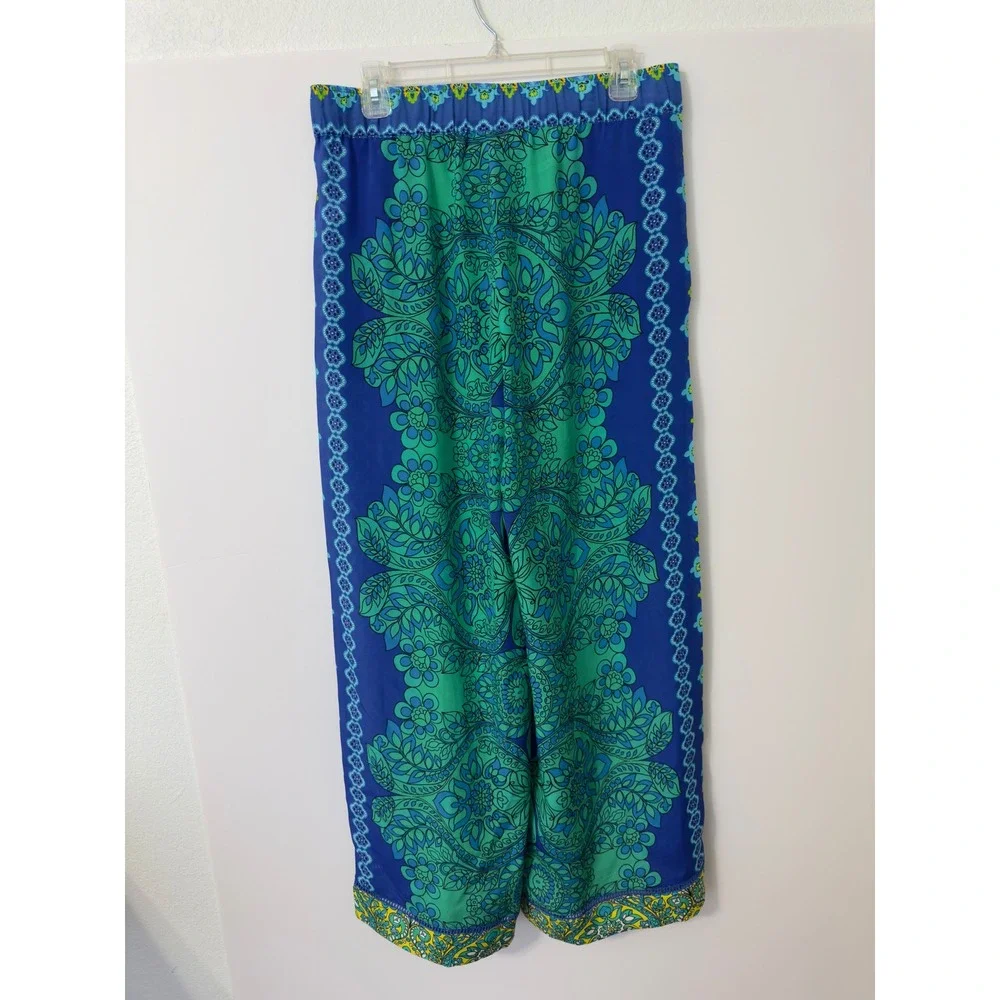 Johnny Was Diomedes Villa Silk Wide Leg Pant Blue Green Floral Med. Boho Luxury - Picture 2 of 12